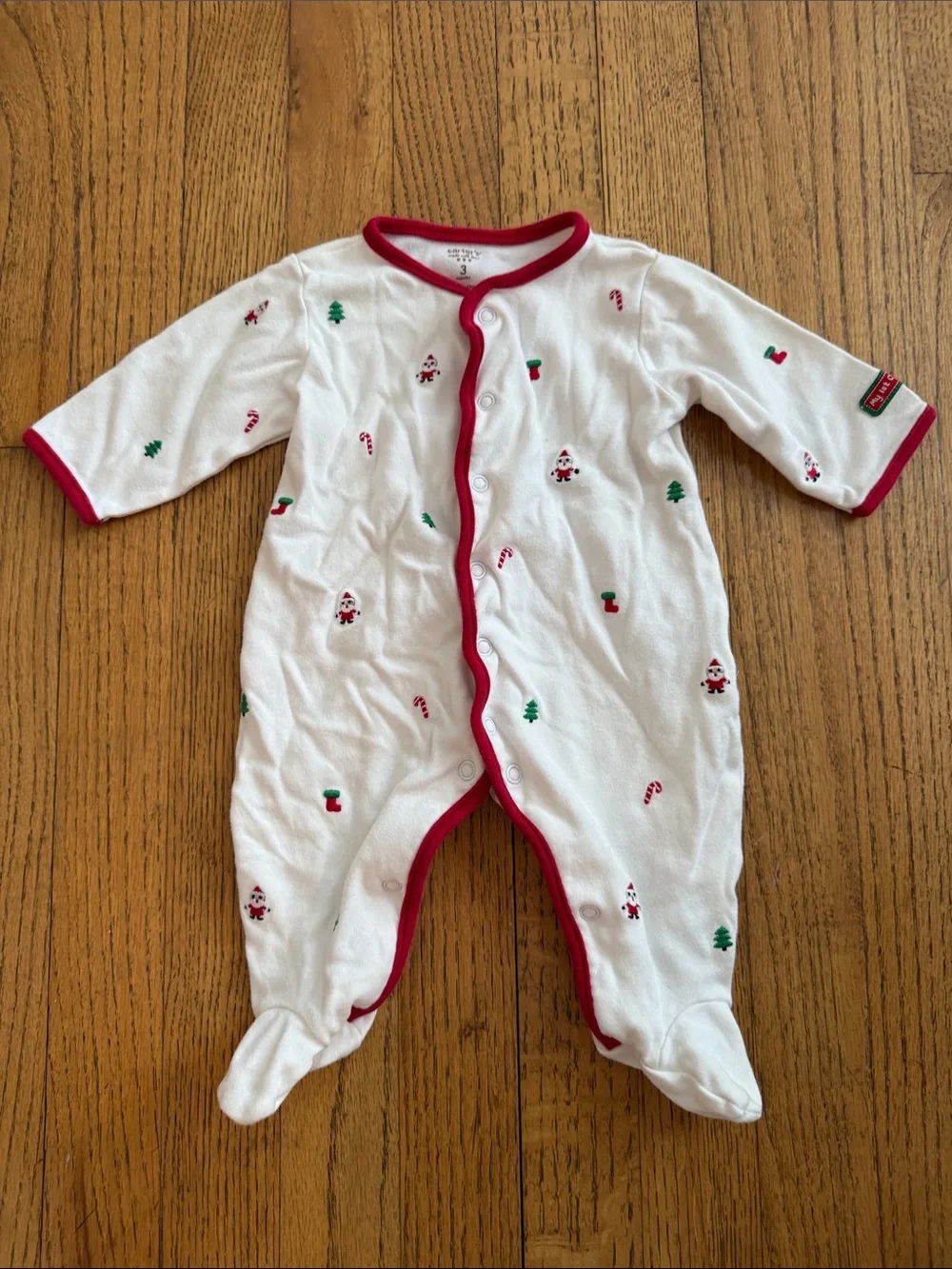 Carter's Vintage White & Red Trim Holiday Christmas Footed One-Piece Footie 3M